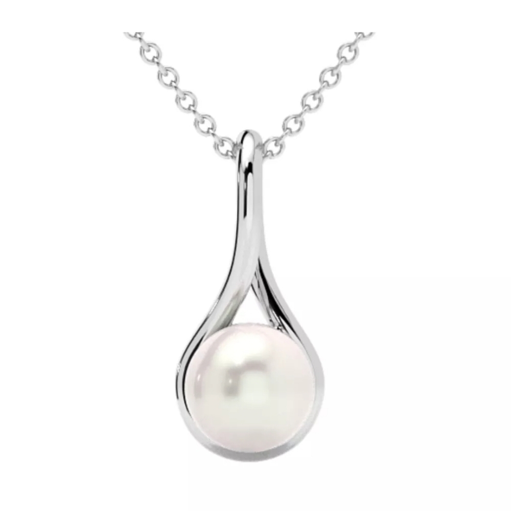 7mm Pearl Solitaire Pendant 14k Gold 18" Necklace 18mm Tall